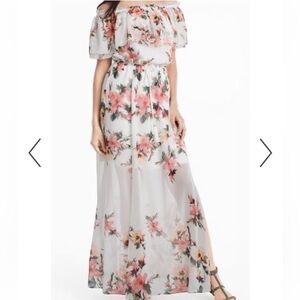 WHBM women’s medium white floral off the shoulder maxi dress boho spring flowy